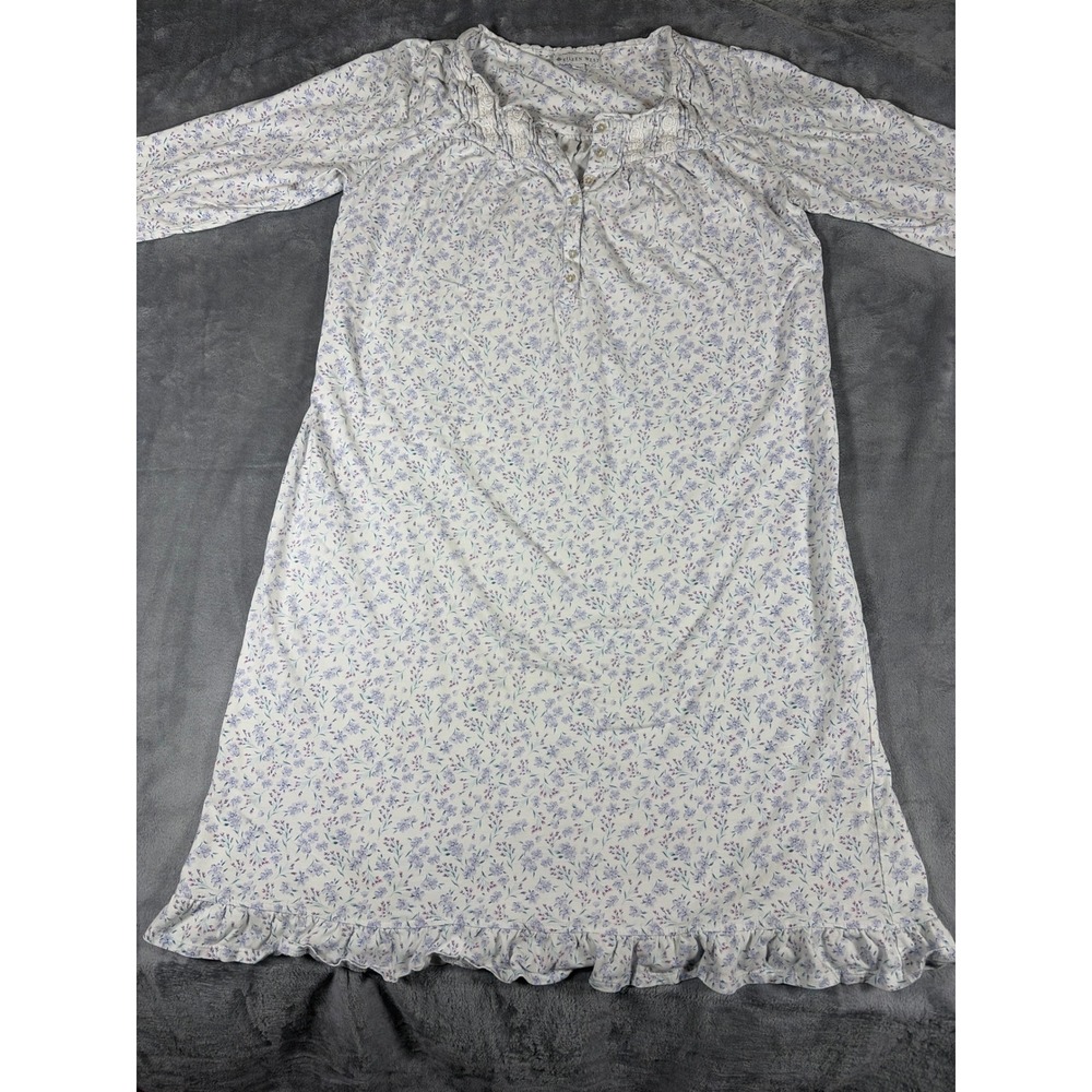 Eileen West Womens Floral Cotton Nightgown Blue Purple Lace Trim M E5520198